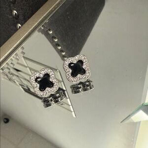 Elegant Black and Silver Stud Earrings